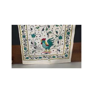 Vintage 50s 60s  Kitchen Tea Towel with Roosters & Flowers Designs NEW Unused